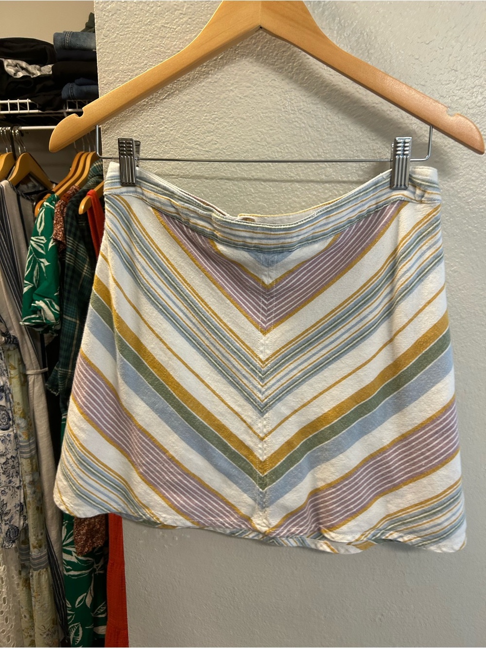 Free People Chevron Striped A-Line Mini Skirt — Pastel Multi